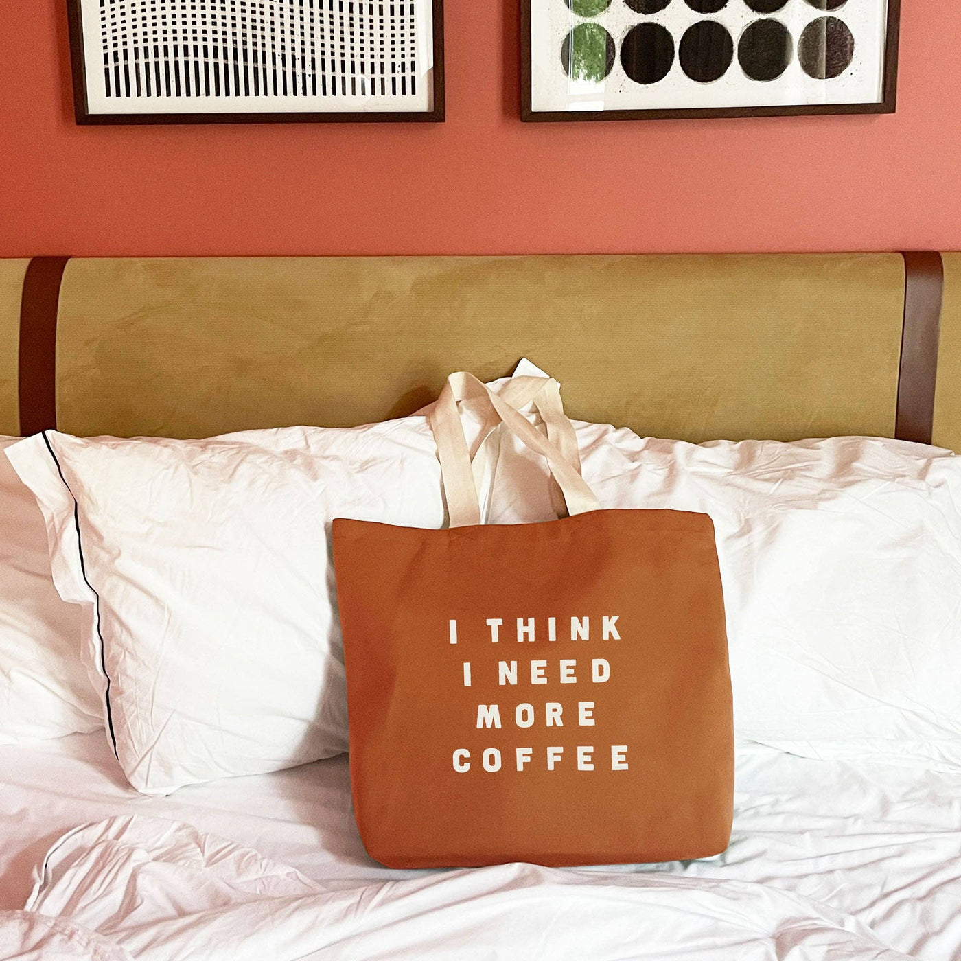 I Think I Need More Coffee - Tan Tote Bag - Alphabet Bags